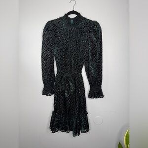 Alex Marie Emerald Green Victorian Feminine High Neck Holiday Dress| Size 12